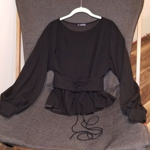 SHEIN Lantern Sleeve Top with Corset Belt